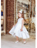 Ivory Satin Double Layer Skirt High Low Flower Girl Dress